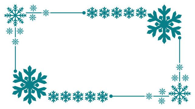 Teal Winter Snowflake Decorative Border Frame Vector