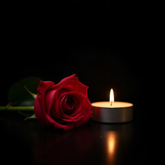 Eternal Remembrance: Red Rose and Candlelight