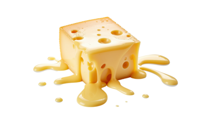 Melted Block Of Yellow Cheese With Dripping Texture On Transparent Background