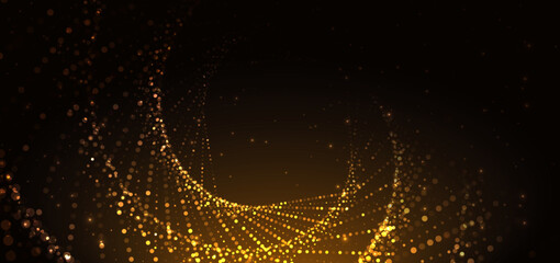 Luxury dotted golden pattern texture on dark background with gold lighting effect.