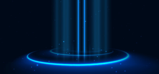 Technology futuristic neon blue lighting effect hi-tech communication, innovation design on dark blue background.