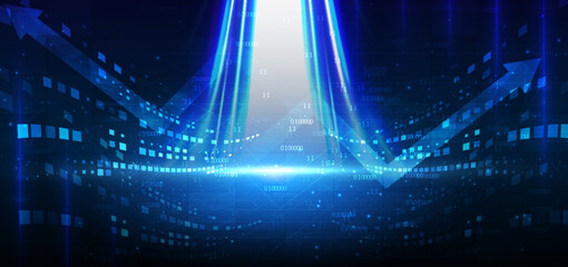 Digital technology background with lighting effect on dark background. Futuristic data communication concept.