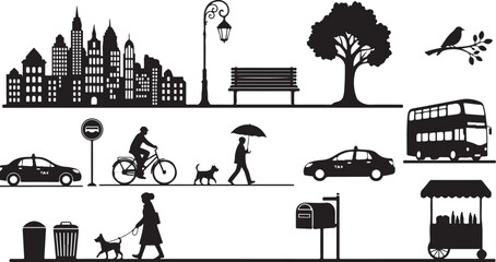 Obraz premium Urban city life with people and transportation