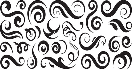 Fototapeta premium Collection of thirty black abstract decorative swirls and ornamental flourishes on a white