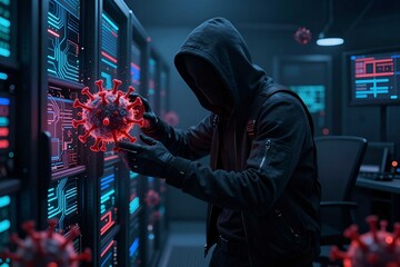 Hacker using malware technology to breach secure digital server network