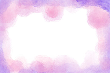 Abstract watercolor-style frame with soft pink and purple cloud textures surrounding a dark center space. Ideal as a creative background, border design, or artistic backdrop with copy space.