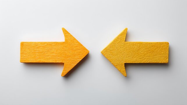 Two arrows pointing in opposite directions on a white background , divergence, decision.