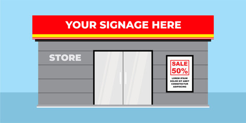 Flat design store front with place for name