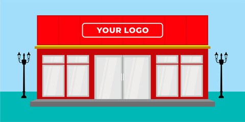 Flat design store front with place for name