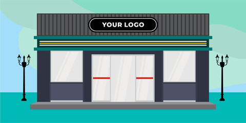 Flat design store front with place for name