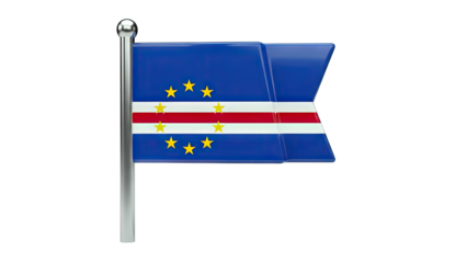 Cape Verde Flag on a Pole, Isolated on White Background