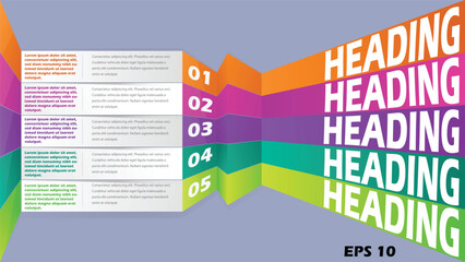 5 Steps 3D Perspective Infographic Template. Modern Folded Ribbon Flow Chart with Vertical Text Layout and Banners for Business Strategy, Planning, and Progress Presentation.
