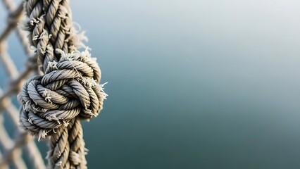 Close-up of a sturdy rope knot on a blurred background