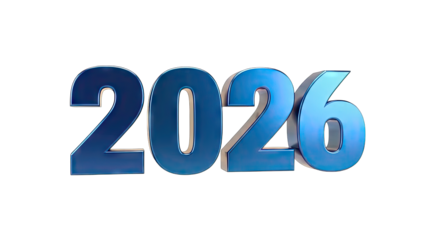 2026 Year Number in Blue on White Background