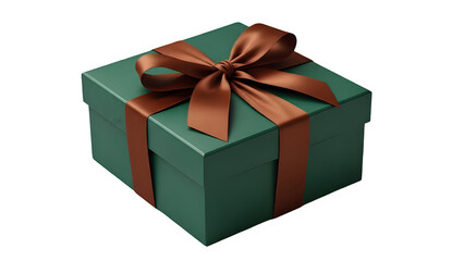Obraz premium Elegant dark green gift box with a rich brown satin ribbon and bow, isolated