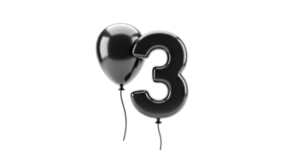 Black Balloons with Number 3 on White Background