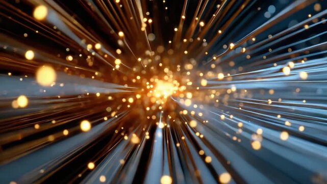 Digital Explosion of Lights: Abstract depiction of a fast-paced network of interconnected lights. The explosion evokes a sense of technological advancement, information flow.