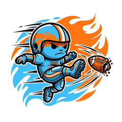 Cartoon American Football Player Kicking Ball with Intensity.