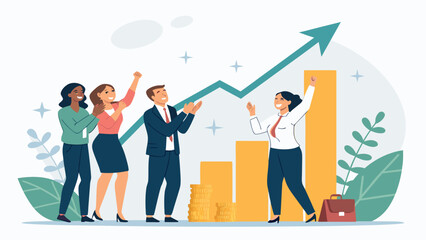 Diverse Business Team Celebrating Financial Growth and Corporate Success Achievement