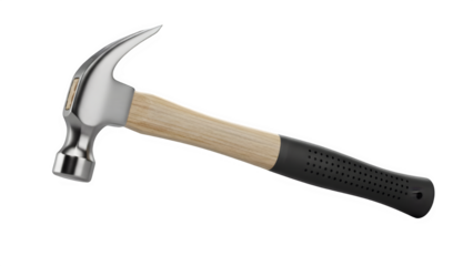 Claw Hammer with Wooden Handle and Rubber Grip - Isolated