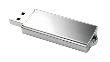 Silver USB flash drive storage device on white background