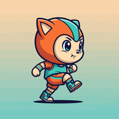 Cute cartoon cat character running in athletic wear.