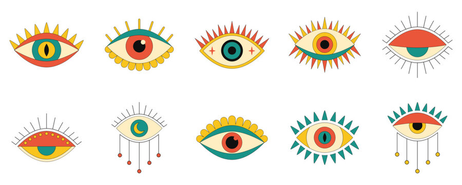Set of Retro Mystical Evil Eye Illustrations