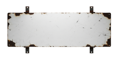 Rusty white sign with torn edges transparent background cutout png