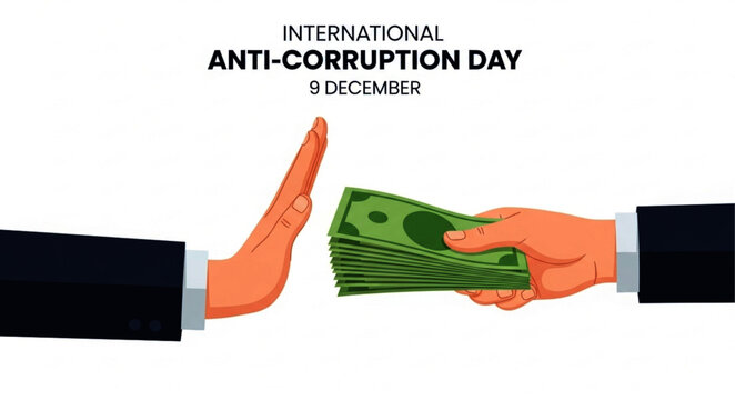 Anti-Corruption Day Illustration: Hand Refusing Money, Symbolic Gesture