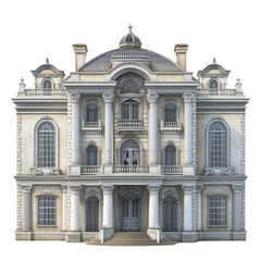 Fototapeta premium Elegant Palace Architectural Design with Beige Stone Exterior Featuring Columns Windows and a Domed Roof Isolated on Transparent Background
