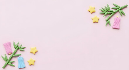 七夕の笹と短冊と星のかわいいクレイアートフレーム背景