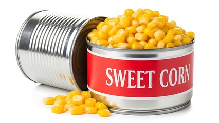 Canned sweet corn kernels isolated with shadow. AI GENERATED.
