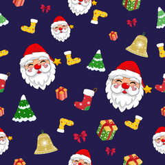 Christmas tree pattern, Christmas, Santa pattern, illustration, on navybule background
