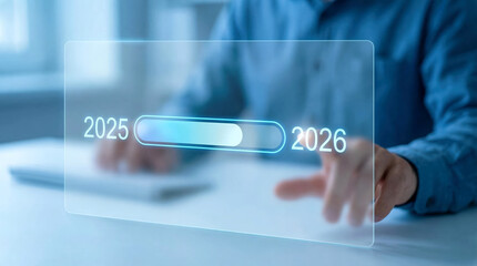 Man Interacting with Futuristic Digital Progress Bar 2025 to 2026