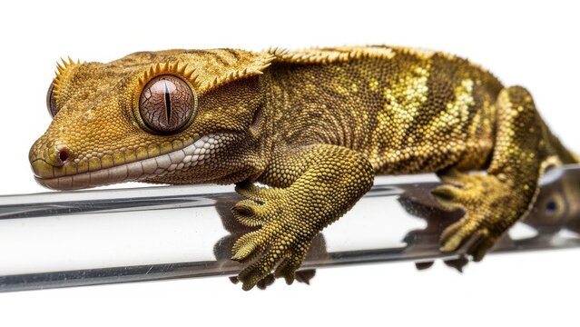 Close up of a Reticulated Python Lizard Resting on Glass Surface