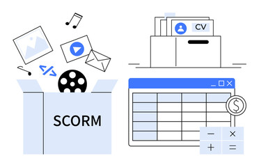SCORM content management. SCORM facilitates eLearning through digital file formats and tools. SCORM supports content packaging, data organization, and accessible learning. For education, online