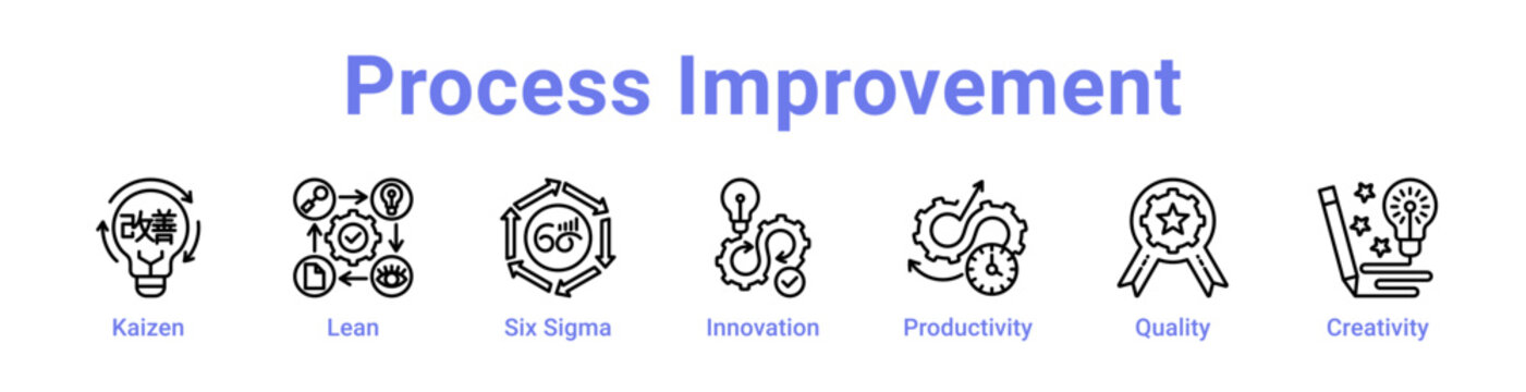 Process Improvement Icon Banner Line Art