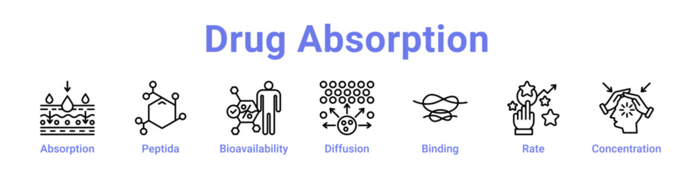 Drug Absorption Icon Banner Line Art