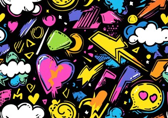 Fototapeta premium Colorful Comic Pop Art Seamless Pattern Background