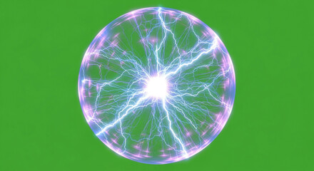 Electricity crackles through glowing glass orb on green screen