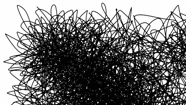 Abstract chaotic black scribble lines on white background, representing confusion and complexity.