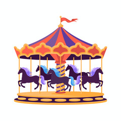 A vibrant carousel featuring beautiful horses gracefully rotating, creating a joyful atmosphere perfect for family fun and nostalgic memories at amusement parks. © Yuyin