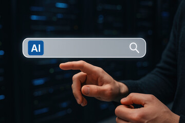 Searching for artificial intelligence concept with futuristic digital interface