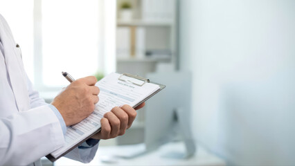 Healthcare Professional Writing Medical Report on Clipboard