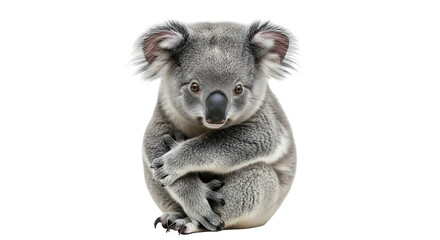 Cute Koala Bear Sitting Isolated on White Background.