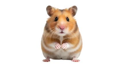 Cute Golden Hamster Standing on White Background Looking at Camera.