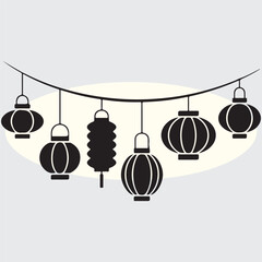 Chinese Lantern Hanging Garland Silhouette, Lunar New Year and Mid-Autumn Festival Decoration