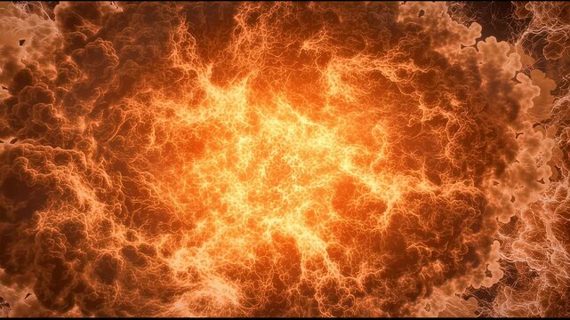 Dynamic orange fireball explosion illuminating dark sky with intense fiery blast and burning flames.