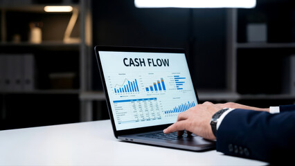 Professional Analyzing Cash Flow Report on Laptop