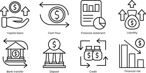 Financial Management Line Icons Set for Business and Accounting